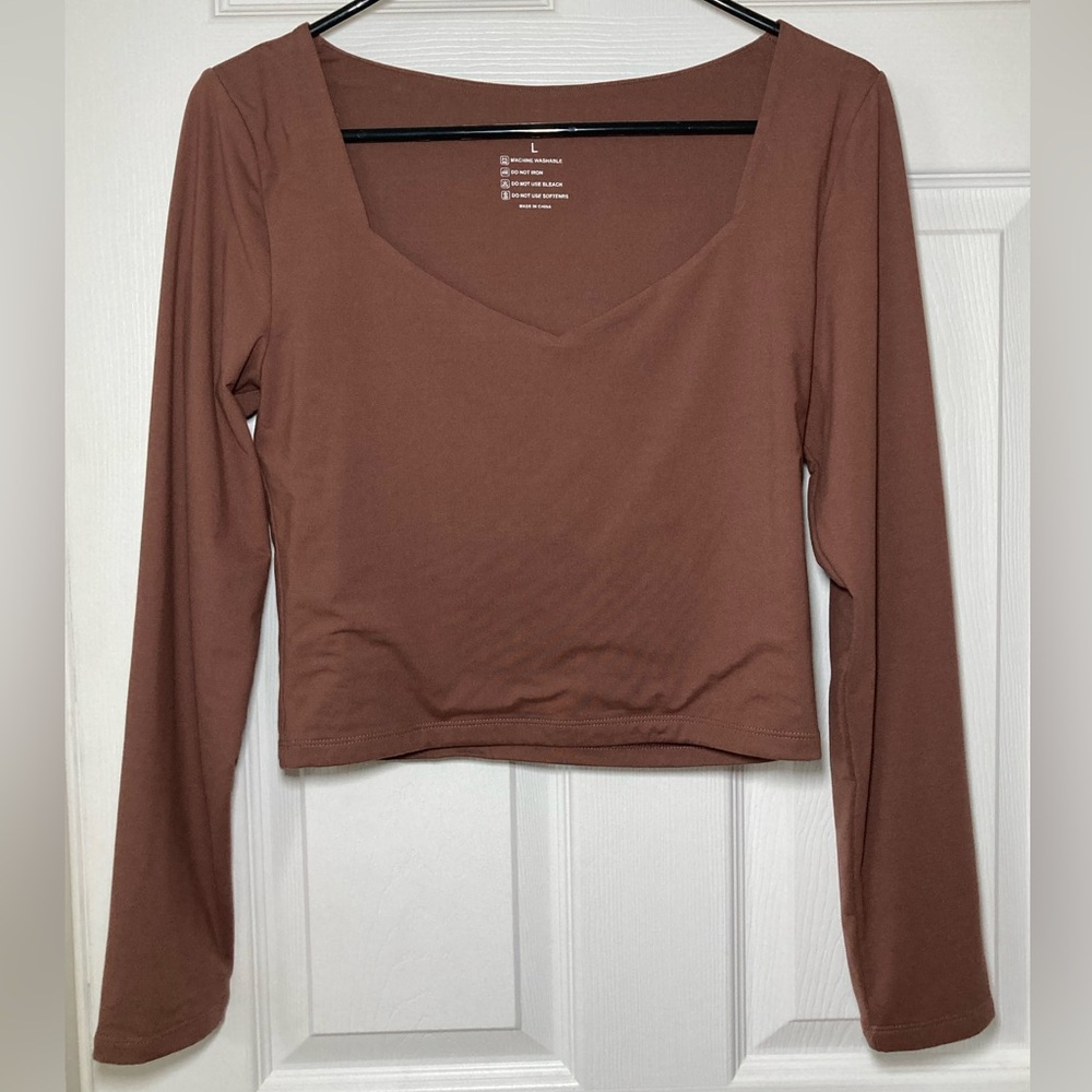 Brown Double Lined Square Neck Long Sleeve Sz L